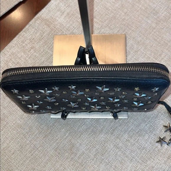 Jimmy Choo Black Leather Star-Stud Zip Wristlet GUC leather is so nice - Picture 7 of 11